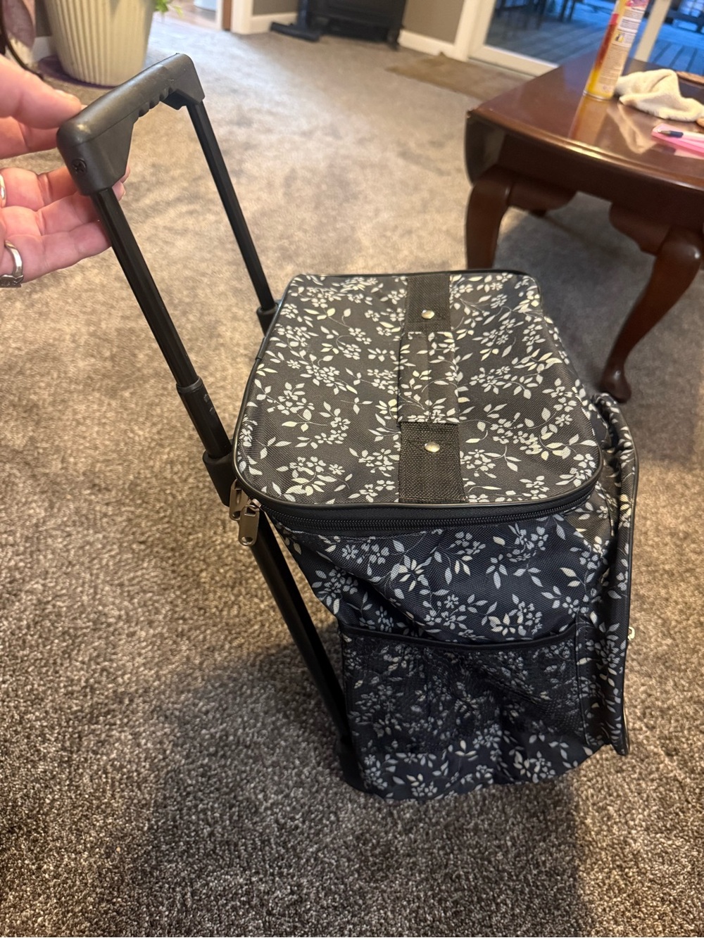 NWOT Black Floral Rolling Tote Bag